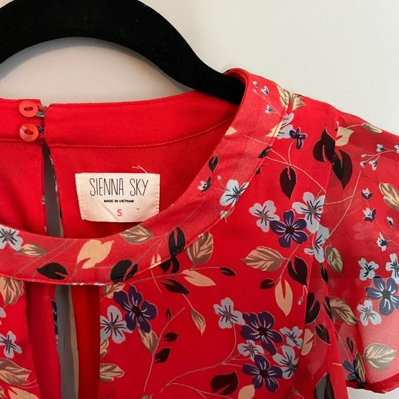 Red Floral Ruffle Mini Dress - Small - Picture 3 of 4